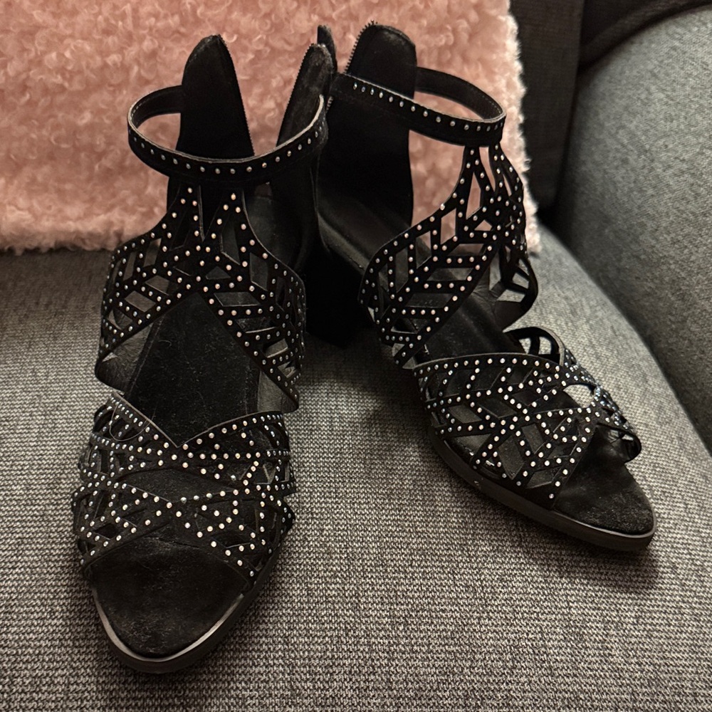 Black Studded Strappy Block Heel Sandals